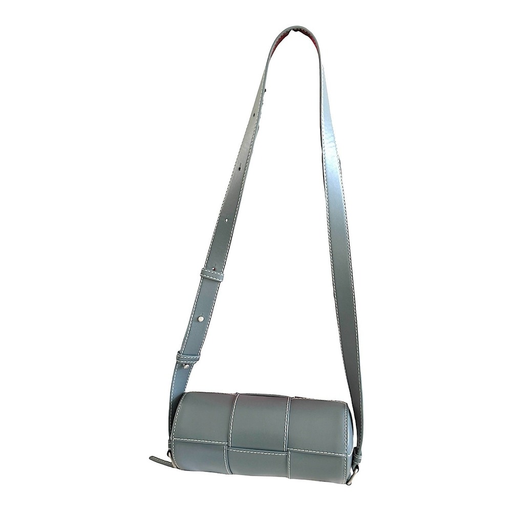 Bottega Veneta Cassette Duffle‎ Leather Crossbody 741561 Intrecciato Blue Grey - Picture 2 of 16